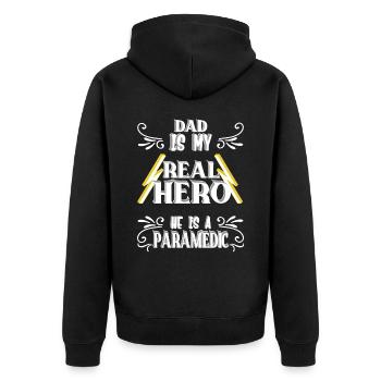 Papa mon vrai héros, ambulancier, fierté, cadeau, - Veste à capuche bio Premium Unisexe - noir - Dos - Nico (187cm)