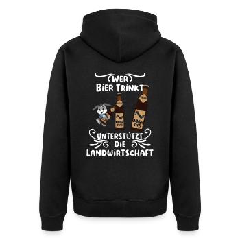 Bier trinken und die Landwirtschaft unterstützen - Unisex Premium Bio Zip Hoodie - Schwarz - Hinten - Nico (187cm)