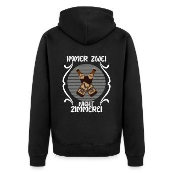 Immer Zwei, Nicht Zimmerei, witziges für den Allta - Unisex Premium Bio Zip Hoodie - Schwarz - Hinten - Nico (187cm)
