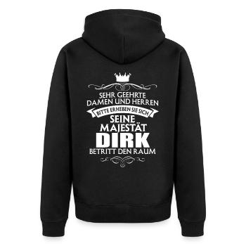 DIRK - Majestät - Unisex Premium Bio Zip Hoodie - Schwarz - Hinten - Nico (187cm)
