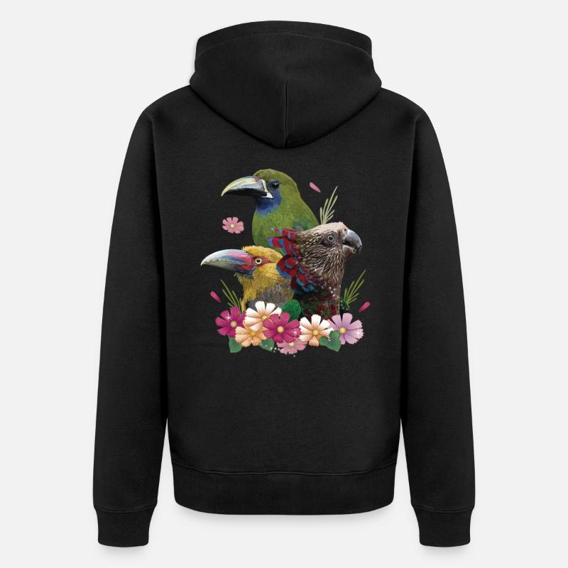 Toucans et perroquet - Veste à capuche bio Premium Unisexe - noir
