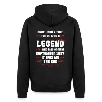 Es war einmal eine Legende. September 1987 Geburts - Unisex Premium Bio Zip Hoodie - Schwarz - Hinten - Nico (187cm)