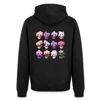 Orchideen kawaii - Unisex Premium Bio Zip Hoodie - Schwarz - Hinten - Nico (187cm)