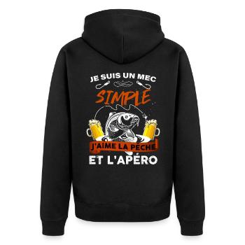Mec simple pêche et apéro le bonheur - Veste à capuche bio Premium Unisexe - noir - Dos - Nico (187cm)