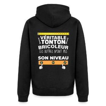 Tonton bricoleur humour citaiton pour mon oncle - Veste à capuche bio Premium Unisexe - noir - Dos - Nico (187cm)