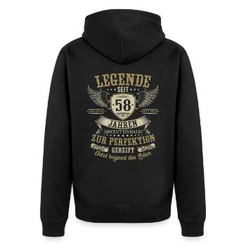 58 Geburtstag Legende Geburtstagsspruch 58 Jahre - Unisex Premium Bio Zip Hoodie - Schwarz - Hinten - Nico (187cm)