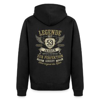 53 Geburtstag Legende Geburtstagsspruch 53 Jahre - Unisex Premium Bio Zip Hoodie - Schwarz - Hinten - Nico (187cm)