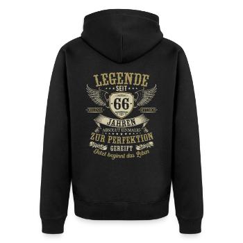 66 Geburtstag Legende Geburtstagsspruch 66 Jahre - Unisex Premium Bio Zip Hoodie - Schwarz - Hinten - Nico (187cm)