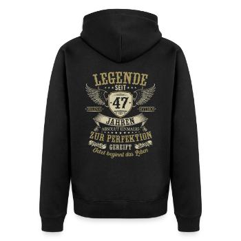 47 Geburtstag Legende Geburtstagsspruch 47 Jahre - Unisex Premium Bio Zip Hoodie - Schwarz - Hinten - Nico (187cm)