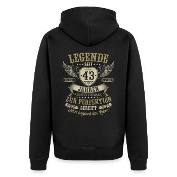 43 Geburtstag Legende Geburtstagsspruch 43 Jahre - Unisex Premium Bio Zip Hoodie - Schwarz - Hinten - Nico (187cm)