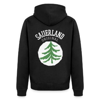 Sauerland Original | Dorfkind Wandern Wintersport - Unisex Premium Bio Zip Hoodie - Schwarz - Hinten - Nico (187cm)