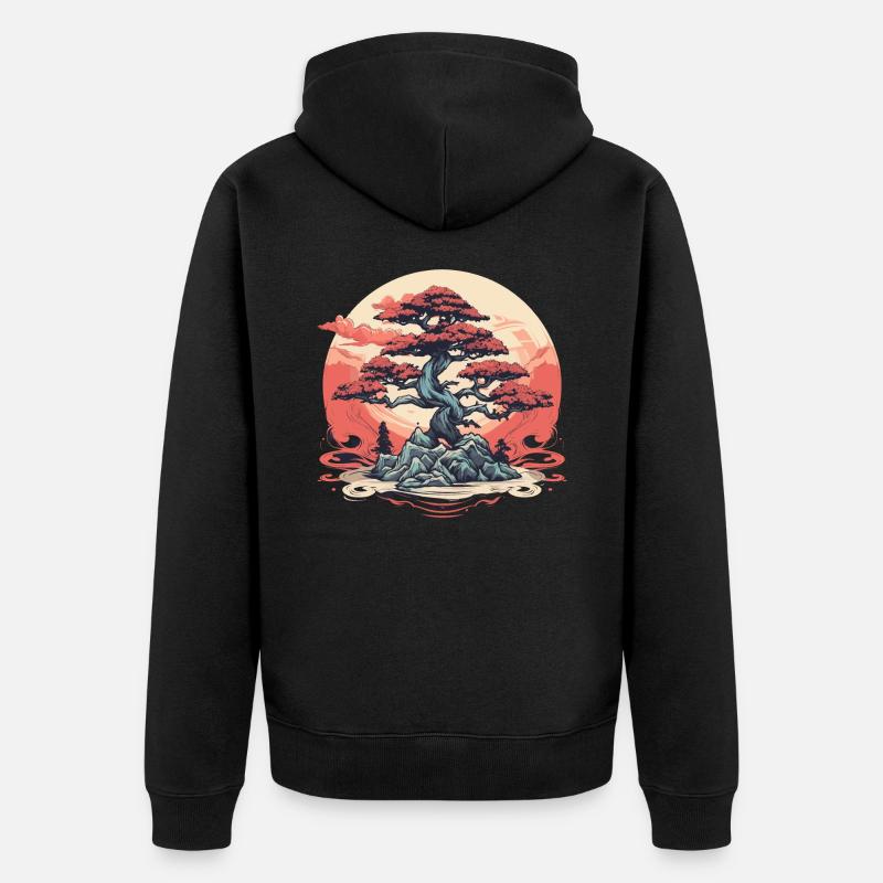 Bonsaï Coucher de soleil - Veste à capuche bio Premium Unisexe - noir