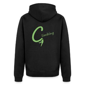 Klettern Bouldern Kletterhalle Berge Climbing - Unisex Premium Bio Zip Hoodie - Schwarz - Hinten - Nico (187cm)