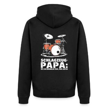 Schlagzeug Papa Schlagzeuger Schlagzeugspieler - Unisex Premium Bio Zip Hoodie - Schwarz - Hinten - Nico (187cm)