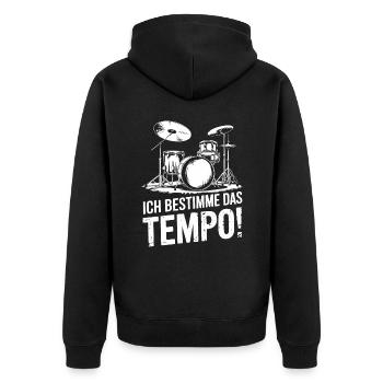 Schlagzeug Drummer Schlagzeuger Schlagzeugspieler - Unisex Premium Bio Zip Hoodie - Schwarz - Hinten - Nico (187cm)