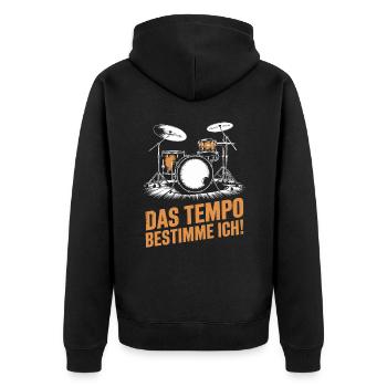 Schlagzeug Schlagzeuger Drummer Schlagzeugspieler - Unisex Premium Bio Zip Hoodie - Schwarz - Hinten - Nico (187cm)