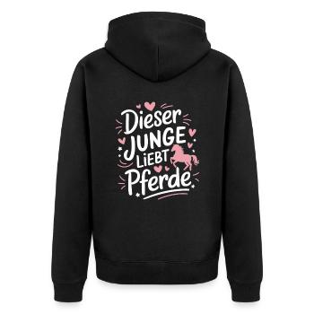 Reiten Reiterin Pferde Jungen Pferdeliebhaber - Unisex Premium Bio Zip Hoodie - Schwarz - Hinten - Nico (187cm)
