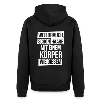 Haarausfall Glatze, Lustiges Glatzenträger - Unisex Premium Bio Zip Hoodie - Schwarz - Hinten - Nico (187cm)