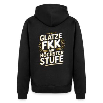 Glatze Frisur Haarausfall, Lustiges Glatzenträger - Unisex Premium Bio Zip Hoodie - Schwarz - Hinten - Nico (187cm)