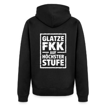 Glatze Frisur Haarausfall, Lustiges Glatzenträger - Unisex Premium Bio Zip Hoodie - Schwarz - Hinten - Nico (187cm)