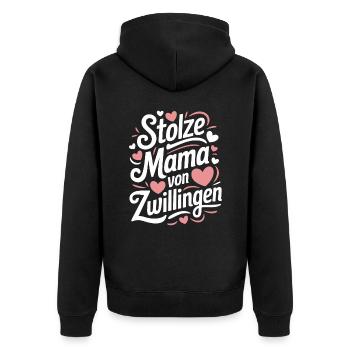 Zwillingsmama Zwillings Mutter Mama von Zwillingen - Unisex Premium Bio Zip Hoodie - Schwarz - Hinten - Nico (187cm)
