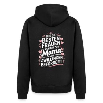 Zwillingsmama Zwillings Mutter, Mama von Zwillinge - Unisex Premium Bio Zip Hoodie - Schwarz - Hinten - Nico (187cm)