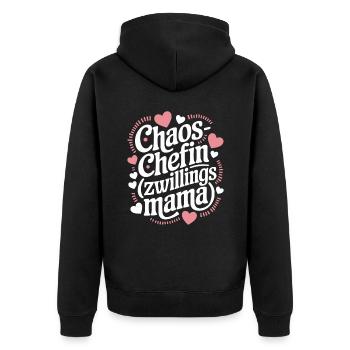 Chaos Chefin Zwillingsmama Mama von Zwillingen - Unisex Premium Bio Zip Hoodie - Schwarz - Hinten - Nico (187cm)