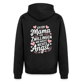 Zwillingsmama Zwillings Mutter Mama von Zwillingen - Unisex Premium Bio Zip Hoodie - Schwarz - Hinten - Nico (187cm)