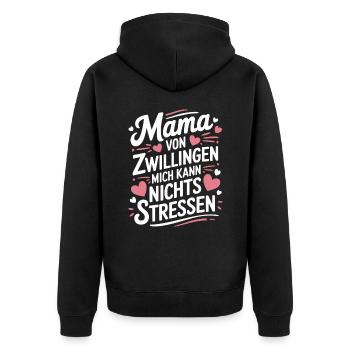 Zwillingsmama Mama von Zwillingen Zwillings Mutter - Unisex Premium Bio Zip Hoodie - Schwarz - Hinten - Nico (187cm)