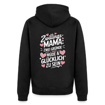 Zwillingsmama Zwillings Mutter, Mama von Zwillinge - Unisex Premium Bio Zip Hoodie - Schwarz - Hinten - Nico (187cm)