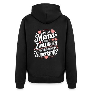 Zwillingsmama Zwillings Mutter, Mama von Zwillinge - Unisex Premium Bio Zip Hoodie - Schwarz - Hinten - Nico (187cm)