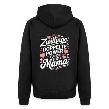 Zwillingsmutter Twin Mom Mama von Zwillingen - Unisex Premium Bio Zip Hoodie - Schwarz - Hinten - Nico (187cm)