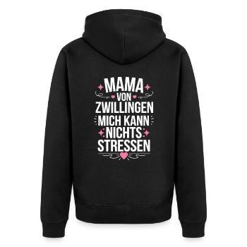 Zwillingsmama Mama von Zwillingen Zwillings Mutter - Unisex Premium Bio Zip Hoodie - Schwarz - Hinten - Nico (187cm)