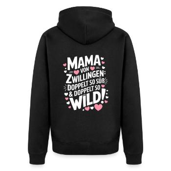 Mama von Zwillingen Zwillingsmama Zwillings Mutter - Unisex Premium Bio Zip Hoodie - Schwarz - Hinten - Nico (187cm)