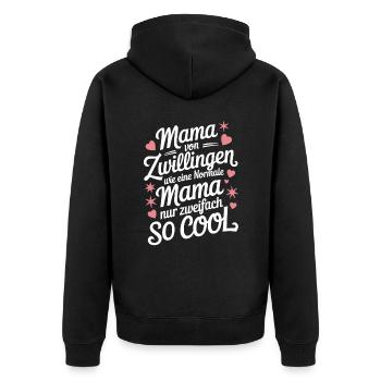 Zwillingsmama Zwillings Mutter Mama von Zwillingen - Unisex Premium Bio Zip Hoodie - Schwarz - Hinten - Nico (187cm)