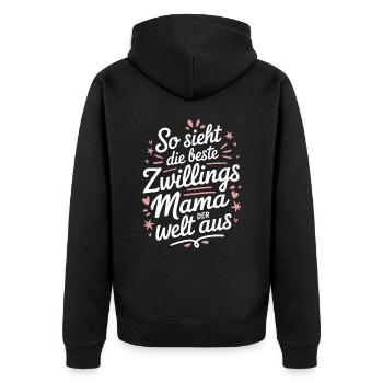 Zwillingsmama Zwillings Mutter Zwillinge Mama - Unisex Premium Bio Zip Hoodie - Schwarz - Hinten - Nico (187cm)