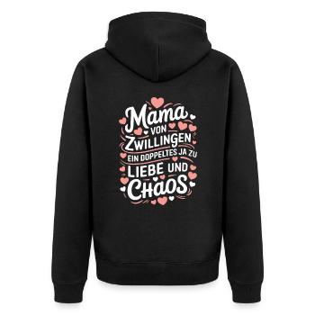 Mama von Zwillingen Zwillingsmama Zwillings Mutter - Unisex Premium Bio Zip Hoodie - Schwarz - Hinten - Nico (187cm)