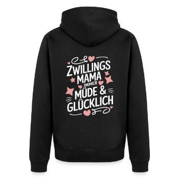 Zwillingsmama Zwillings Mutter, Mama von Zwillinge - Unisex Premium Bio Zip Hoodie - Schwarz - Hinten - Nico (187cm)