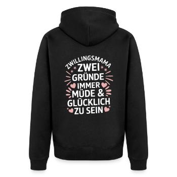 Zwillingsmama Zwillings Mutter, Mama von Zwillinge - Unisex Premium Bio Zip Hoodie - Schwarz - Hinten - Nico (187cm)
