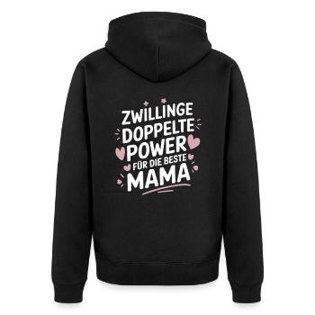 Zwillingsmutter Twin Mom Mama von Zwillingen - Unisex Premium Bio Zip Hoodie - Schwarz - Hinten - Nico (187cm)