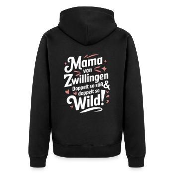 Mama von Zwillingen Zwillingsmama Zwillings Mutter - Unisex Premium Bio Zip Hoodie - Schwarz - Hinten - Nico (187cm)