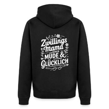 Zwillingsmama Zwillings Mutter, Mama von Zwillinge - Unisex Premium Bio Zip Hoodie - Schwarz - Hinten - Nico (187cm)