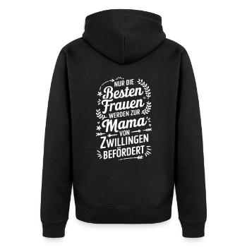 Zwillingsmama Zwillings Mutter, Mama von Zwillinge - Unisex Premium Bio Zip Hoodie - Schwarz - Hinten - Nico (187cm)