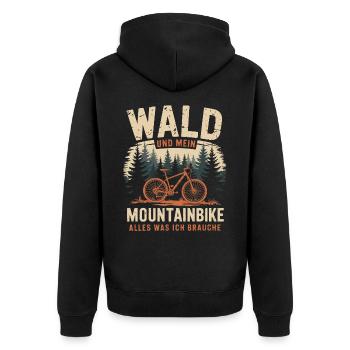 Mountainbike Downhill Berge Vintage Spruch - Unisex Premium Bio Zip Hoodie - Schwarz - Hinten - Nico (187cm)