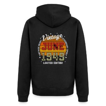 Retro 76 Jahre alter Jahrgang Juni 1949 76. Geburtstag - Unisex Premium Bio Zip Hoodie - Schwarz - Hinten - Nico (187cm)