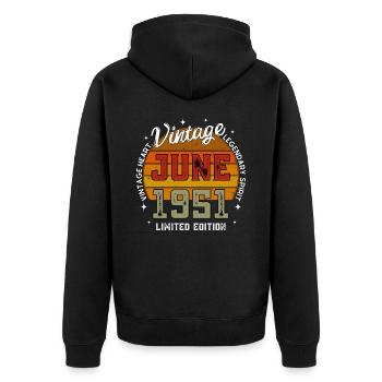 Retro 74 Jahre alt Jahrgang Juni 1951 74. Geburtstag - Unisex Premium Bio Zip Hoodie - Schwarz - Hinten - Nico (187cm)