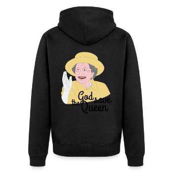 Queen Elizabeth II - Unisex Premium Bio Zip Hoodie - Schwarz - Hinten - Nico (187cm)