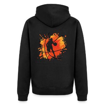 Basketball Frauen Mädchen Farbklecks Farbspritzer - Unisex Premium Bio Zip Hoodie - Schwarz - Hinten - Nico (187cm)