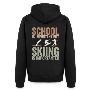 Schule ist wichtig, aber Skifahren ist noch wichtiger - Unisex Premium Bio Zip Hoodie - Schwarz - Hinten - Nico (187cm)