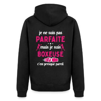 Pas parfaite mais Boxeuse Cadeau Sportif - Veste à capuche bio Premium Unisexe - noir - Dos - Nico (187cm)